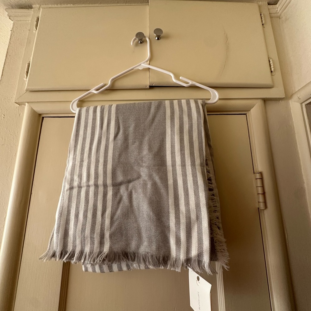NWT LOFT Outlet The Square Scarf, gray with white stripes